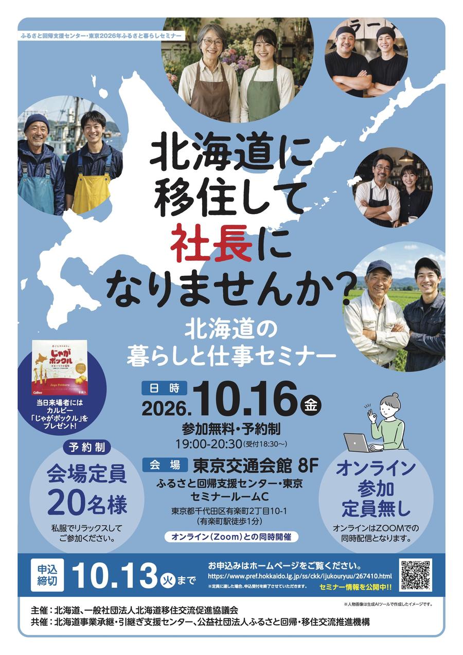 10/16(金)東京で「北海道の暮らしと仕事セミナー」を開催